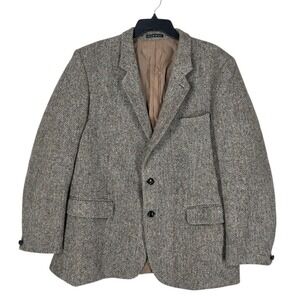 Harris Tweed Sport Coat Brown Wool Jacket Men 46R (48.5”) 2-Button England Vtg